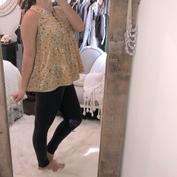 Entro size large mustard floral boho babydoll top - Picture 1 of 5